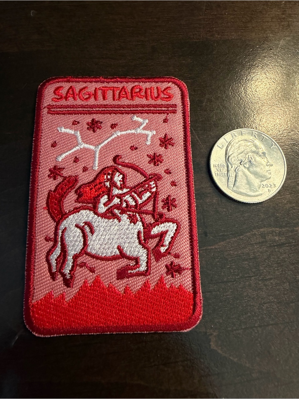 Sagittarius Zodiac Embroidered Patch - Red and Pink